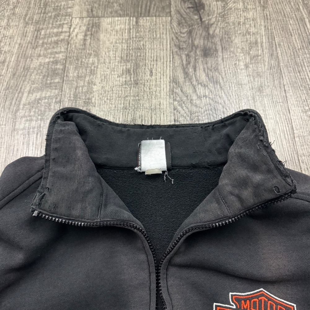 Harley Davidson Sun Faded Black Jacket Grunge Distressed Biker XL - Picture 10 of 11